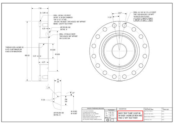 Китай Испытательный ствол 13-5/8 ‰ 5000 ПС, испытательный ствол тела, 13-5/8"-5K, W/6.625 4 ACME 2G BOX И ДВА 1/2" NPT TEST PORT поставщик