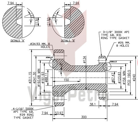 Китай Переходник катушки, API 6B: 4-1/16" 5K, x 3-1/8" 3K RTJ, NACE MR-01-75. поставщик