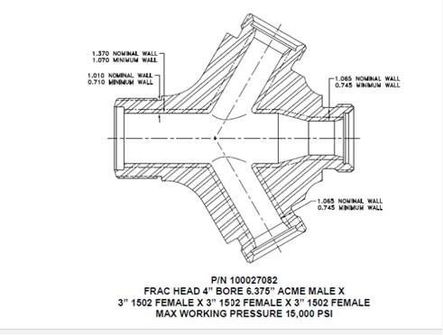 ФРЕЙЗЕР ГОЛОВКИ 4'' БУР 6.375'' ACME НАР. x (3) 3" 1502 ВНУТР., Рабочее давление 15 000 фунтов на квадратный дюйм поставщик